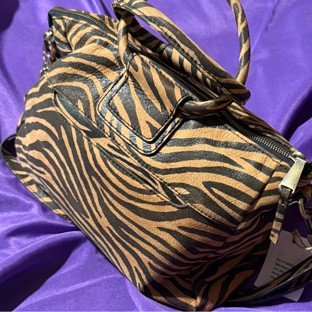 NEW* HOBO International *ZEBRA *Sheila* LEATHER Satchel Crossbody Bag Brass Hard - Picture 12 of 13